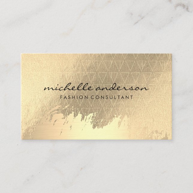 Faux Guld Brushed Metallic Guld Triangle Mönster Visitkort (Framsida)