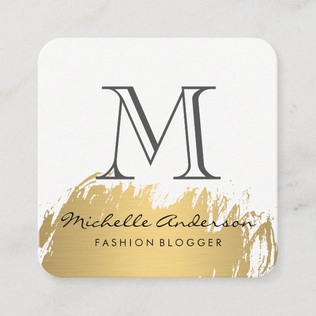 Faux Guld Brushed Monogram Fyrkantigt Visitkort (Framsida)