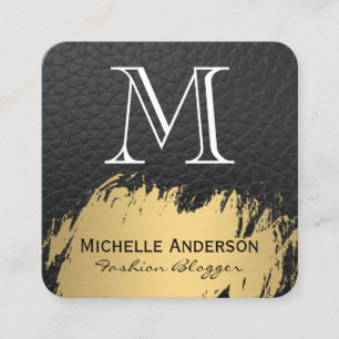 Faux Guld Brushed Monogram Leather Fyrkantigt Visitkort