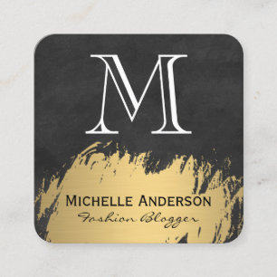 Faux Guld Brushed Monogram Lush Black Fyrkantigt Visitkort