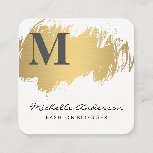 Faux Guld Brushed Monogram | SNYGGT Fyrkantigt Visitkort (Framsida)
