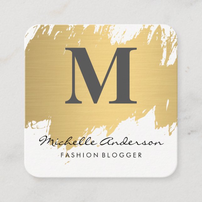 Faux Guld Brushed Monogram | SNYGGT Fyrkantigt Visitkort (Framsida)