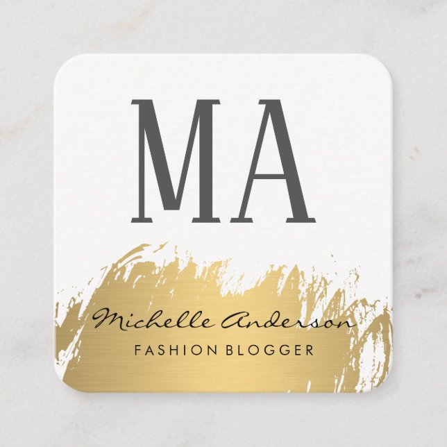 Faux Guld Brushed Monogram | Variation Fyrkantigt Visitkort (Framsida)