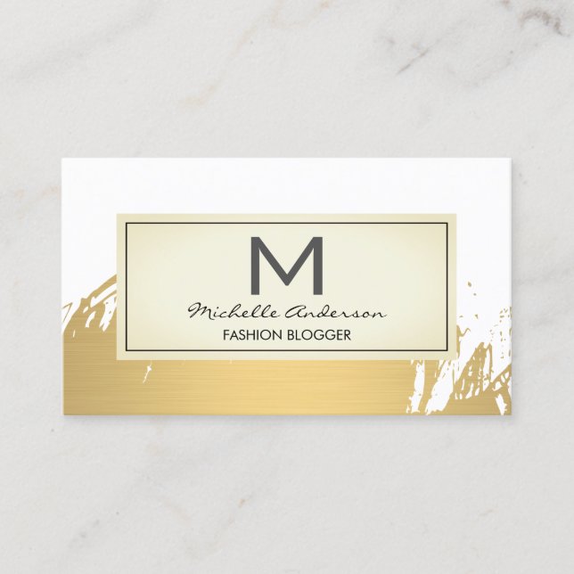 Faux Guld Brushed Monogram Visitkort (Framsida)
