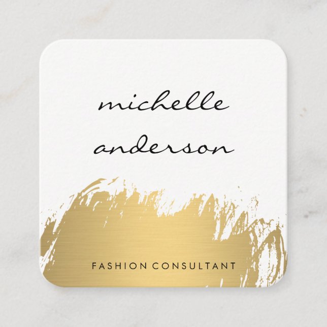 Faux Guld Brushed White Grått Fyrkantigt Visitkort (Framsida)