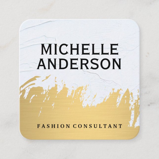 Faux Guld Brushed White Grått | MODE SNYGGT Fyrkantigt Visitkort (Framsida)