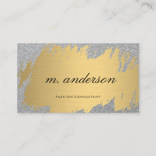 Faux Guld Brushed White Grått Shimmer Glitter Visitkort