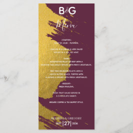 Faux Guld Brushstrokes Burgundy, Monogram Bröllop Meny