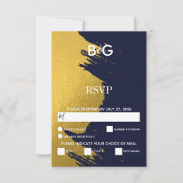 Faux Guld Brushstrokes & Navy Blue med Monogram OSA Kort
