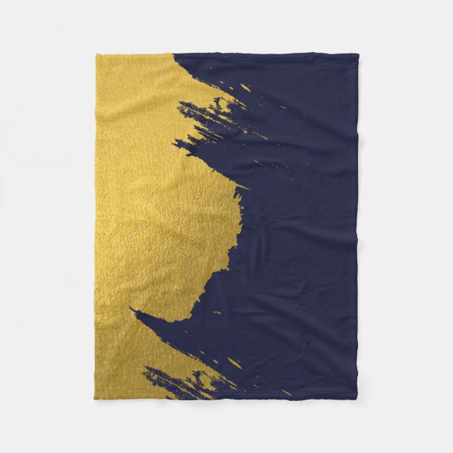 Faux Guld Brushstroks med marinblå bakgrund Fleecefilt (Framsidan)