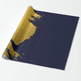 Faux Guld Brushstroks med marinblå bakgrund Presentpapper