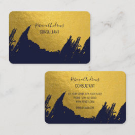 Faux Guld Brushstroks med marinblå bakgrund Visitkort