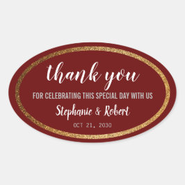 Faux Guld Burgundy Modern Elegant bröllop Ovalt Klistermärke