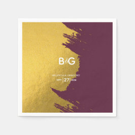 Faux Guld Burgundy, Monogram Bröllop Pappersservett
