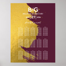Faux Guld Burgundy, Monogram Bröllop-sätesdiagram Poster