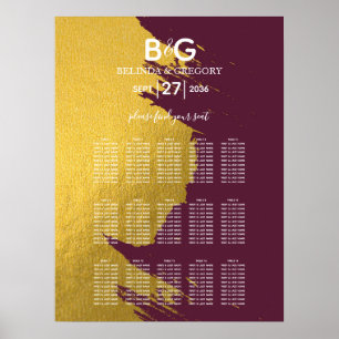 Faux Guld Burgundy, Monogram Bröllop-sätesdiagram Poster