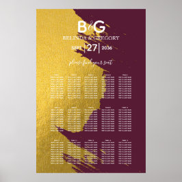 Faux Guld Burgundy, Monogram Bröllop-sätesdiagram Poster
