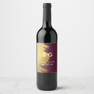 Faux Guld Burgundy, Monogram Bröllop Vinflaska Etikett
