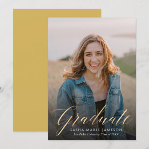 Faux Guld Calligraphy Student Photo Inbjudningar