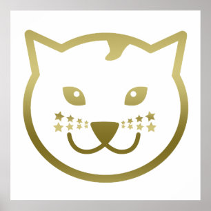 Faux Guld Cat Ansikte - Anpassningsbar, bakgrund f Poster