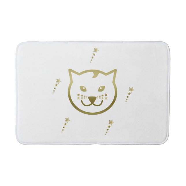 Faux Guld Cat Ansikte - Anpassningsbar Bakgrund Fä Badrumsmatta (Framsidan)
