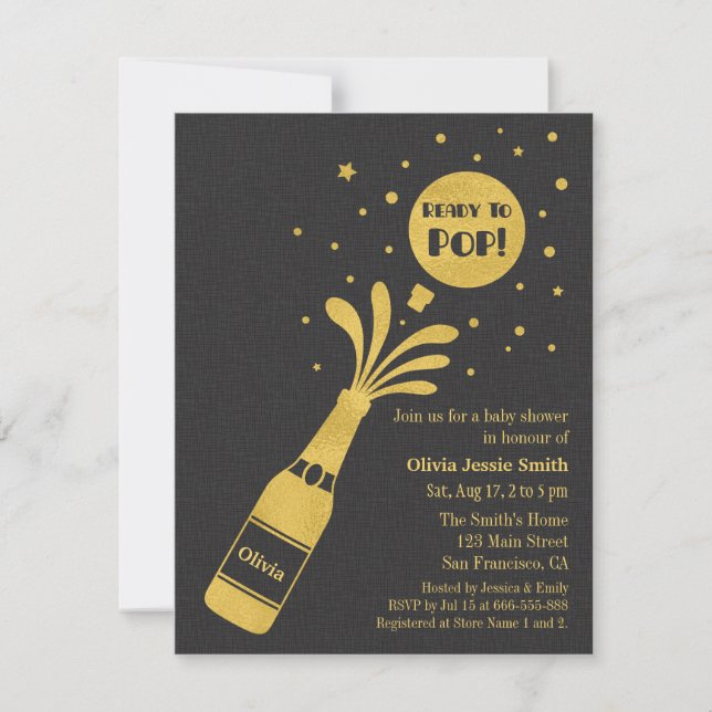Faux Guld Champagne-Redo till Pap Baby Shower Inbjudningar (Framsida)