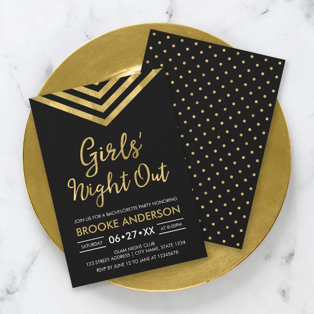Faux Guld Chevron Bachelorette Girls's Natt ut Inbjudningar (Skapare uppladdad)