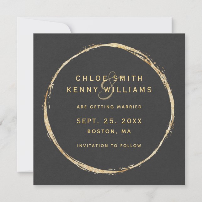 Faux Guld Circle & Rustic Kraft Papper Square Spara Datumet (Framsida)