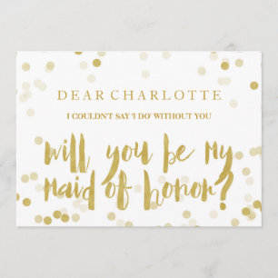 Faux Guld Confetti blir du min Maid of honor Inbjudningar