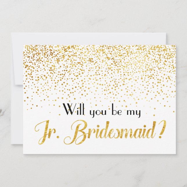 Faux Guld Confetti blir min Jr Bridesmaid. Inbjudningar (Framsida)