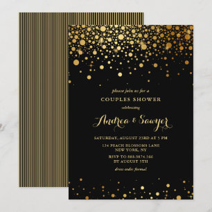 Faux Guld confetti Dots Black Par Shower Inbjudningar