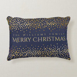 Faux Guld Confetti God jul Monogram Blue Prydnadskudde