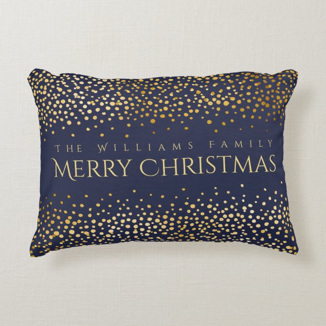 Faux Guld Confetti God jul Monogram Blue Prydnadskudde (Framsidan)