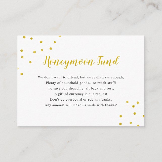 Faux Guld Confetti Honeymoon Fund Tilläggskort (Framsida)