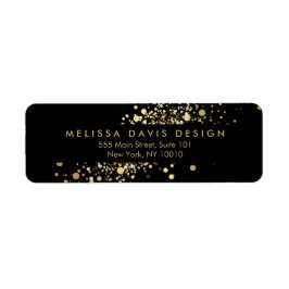 Faux Guld Confetti på Black Modern Address Label Returadress Etikett