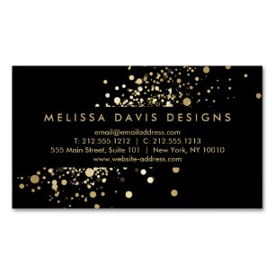 Faux Guld Confetti på Black Modern Magnetiska Visitkort