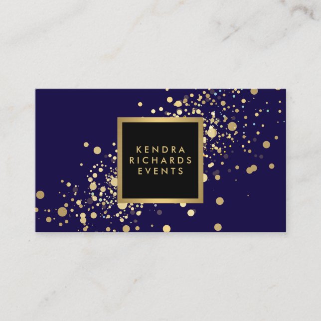 Faux Guld Confetti på det moderna blå Affärskortet Visitkort (Framsida)