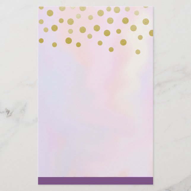 Faux Guld Confetti på Lila Watercolor Brevpapper (Framsida)
