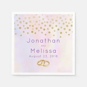 Faux Guld Confetti på Lila Watercolor Bröllop Pappersservett