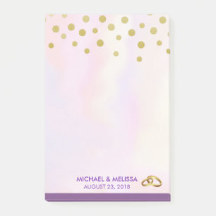 Faux Guld Confetti på Lila Watercolor Bröllop Post-it Block