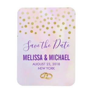 Faux Guld Confetti på Lila Watercolor STD Magnet
