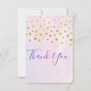 Faux Guld Confetti på Lila Watercolor Tack Kort