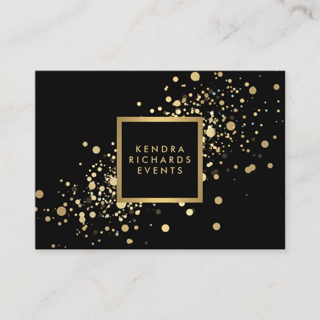 Faux Guld Confetti på Modern Black Large Visitkort (Framsida)