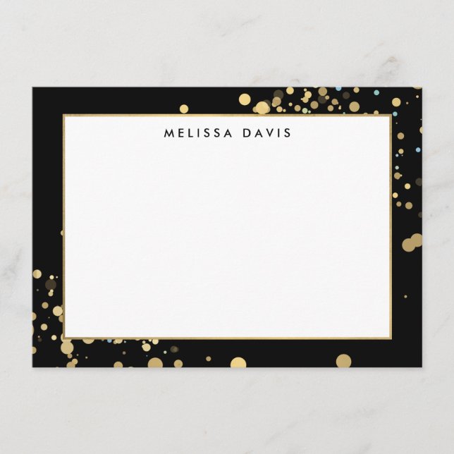 Faux Guld Confetti på svart platta Notecard Anteckningskort (Framsida)