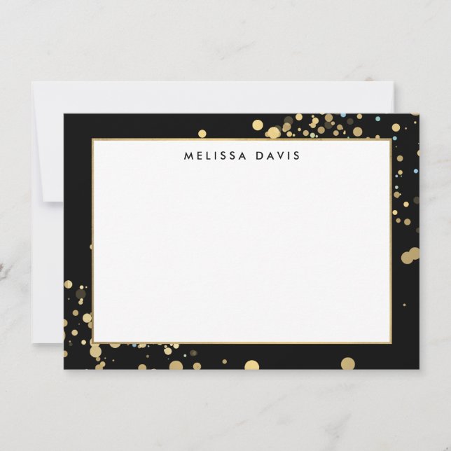 Faux Guld Confetti på svart platta Notecard Anteckningskort (Framsida)