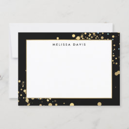 Faux Guld Confetti på svart platta Notecard Anteckningskort