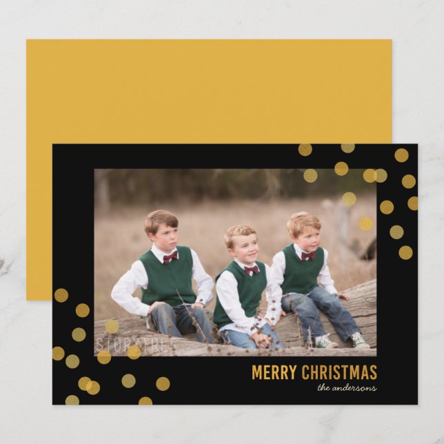 Faux Guld Confetti Photo God jul Card Inbjudningar (Fram/baksida)