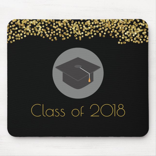 Faux Guld Confetti & Studentmössa klass 20xx Musmatta (Framsidan)