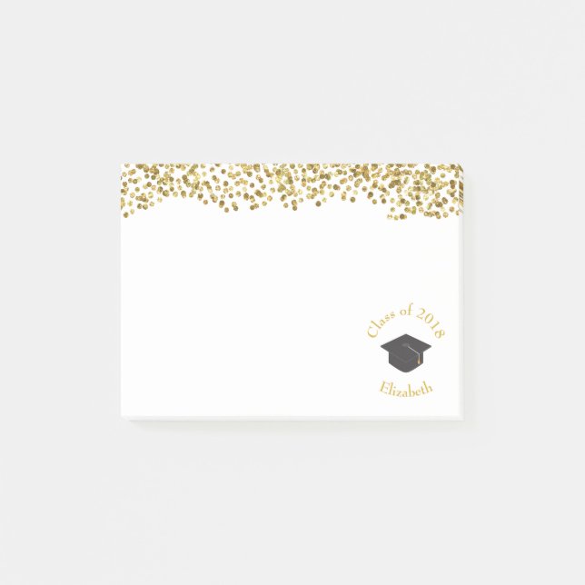 Faux Guld Confetti & Studentmössa klass 20xx Post-it Block (Framsida)