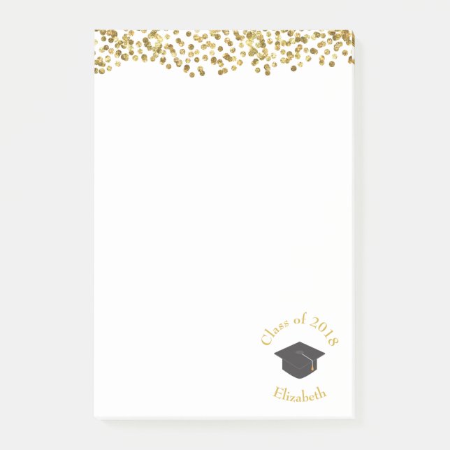 Faux Guld Confetti & Studentmössa klass 20xx Post-it Block (Framsida)